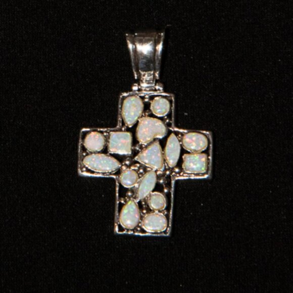 Vintage Sterling Silver and Opals Cross